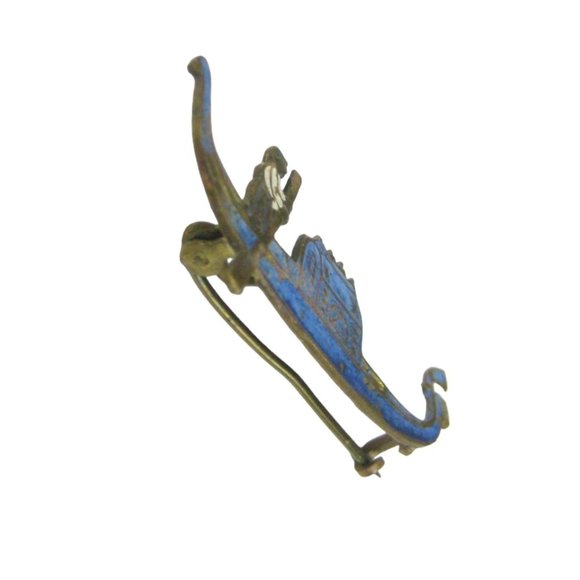 Gondola Boat Brooch 1.5 in Pin Jewelry Goldtone Blue Enamel Vintage Italy Pin - Picture 4 of 7